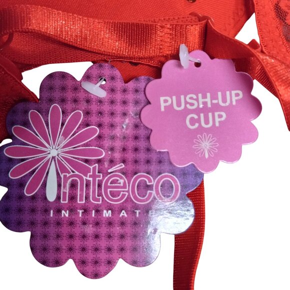 Inteco Intimate 32B Bra Push Up Red Rhinestone Accent Lace Adjustable Straps - Picture 10 of 11